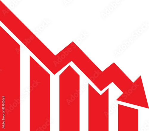 Decreasing graph icon in flat. Arrow going down sign symbol isolated on transparent background