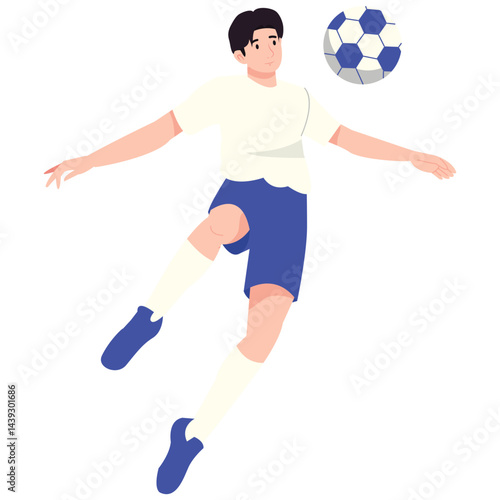A football player kicks the ball mid-air, showcasing agility and athleticism.