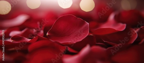 Romantic arrangement featuring vibrant red rose petals on a diffused background