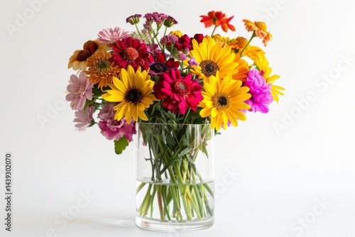 Wallpaper Mural Vibrant Seasonal Flowers in Glass Cylinder Isolated On White Background. Torontodigital.ca