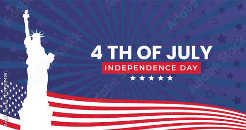 United States of America 4th of July independence day banner USA flag with the Statue of liberty.