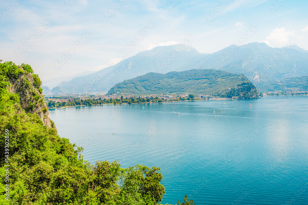 Obraz premium Tagliata del Ponale, Lake Garda, Italy. Lago di garda. Hiking Tagliata del Ponale along the shore of the lake with a view of the surrounding countryside