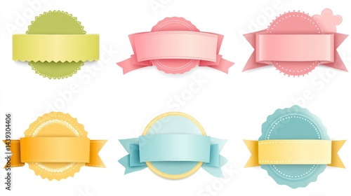 Set of pastel colored ribbons and labels