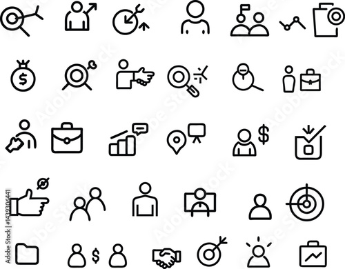 Success set of web icons in line style. Successful business development linear icon collection. Containing achievement, successful, strategy, winner, teamwork, goal, brainstorm. Editable stroke