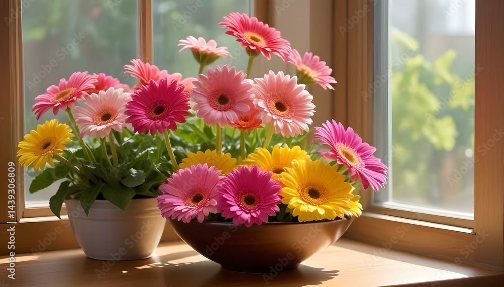 custom made wallpaper toronto digitalVibrant gerbera daisies in full bloom arranged by a window, radiating warmth.