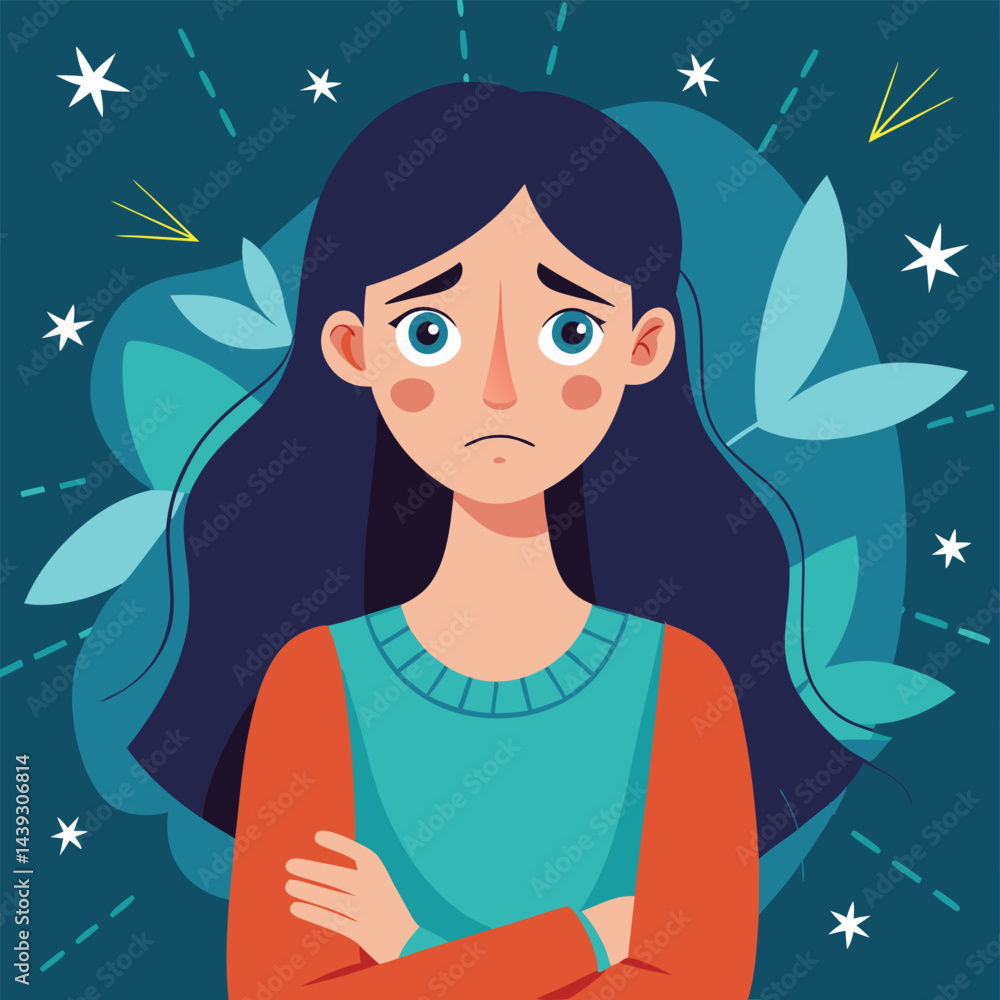 Anxious Girl In Need for a Helping Hand Vector Concept Illustration. Young teenage being vulnerable wanting care and comfort Anxious Girl In Need for a Helping Hand Vector Concept Illustration. Young teenage being vulnerable wanting care and comfort