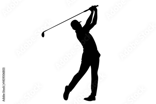 Golfer silhouette completing swing minimalist vector illustration sport golfing action, golf, golfer, golfing, swing, silhouette, sport, athletic, activity, club, ball, game, recreation, exercise