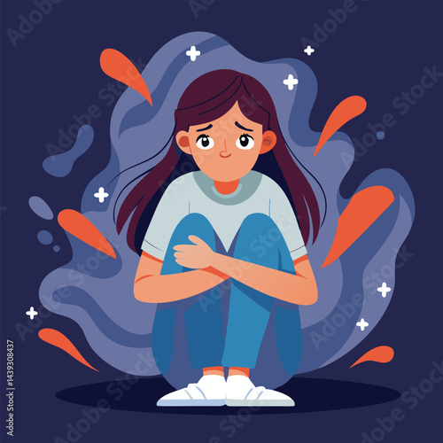 Anxious Girl In Need for a Helping Hand Vector Concept Illustration. Young teenage being vulnerable wanting care and comfort 