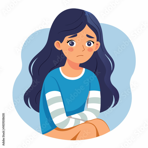 Anxious Girl In Need for a Helping Hand Vector Concept Illustration. Young teenage being vulnerable wanting care and comfort 