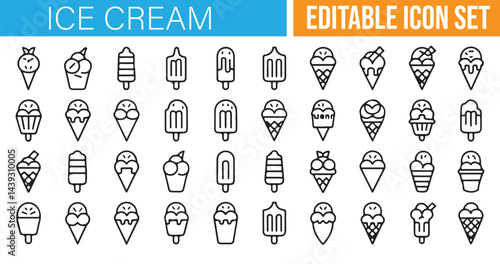 Coloring page of cartoon ice cream cones and popsicles, perfect for kids.