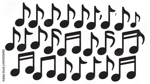 Silhouette of musical notes arranged creatively to form a unique design.