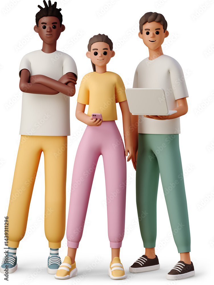 Obraz premium three young people with gadgets