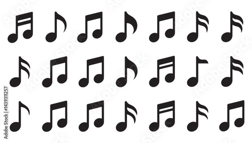 Silhouette of scattered musical notes creating a fun and dynamic layout.