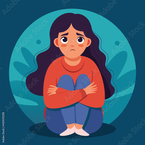 Anxious Girl In Need for a Helping Hand Vector Concept Illustration. Young teenage being vulnerable wanting care and comfort 