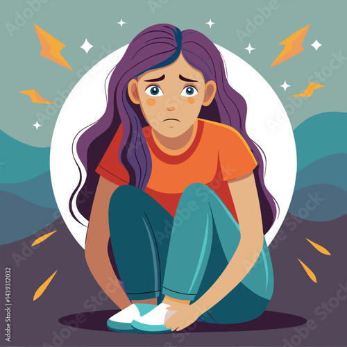 Anxious Girl In Need for a Helping Hand Vector Concept Illustration. Young teenage being vulnerable wanting care and comfort 