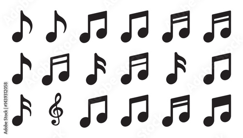 Silhouette of musical notes in a vibrant and energetic arrangement.