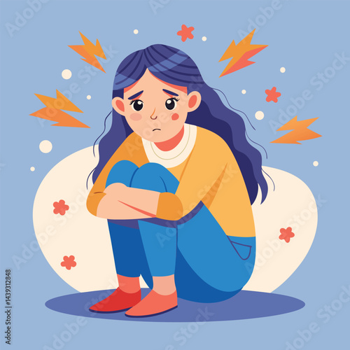 Anxious Girl In Need for a Helping Hand Vector Concept Illustration. Young teenage being vulnerable wanting care and comfort 