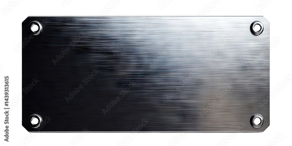 Blank silver nameplate with reflective surface, isolated on transparent cutout background Blank silver nameplate with reflective surface, isolated on transparent cutout background