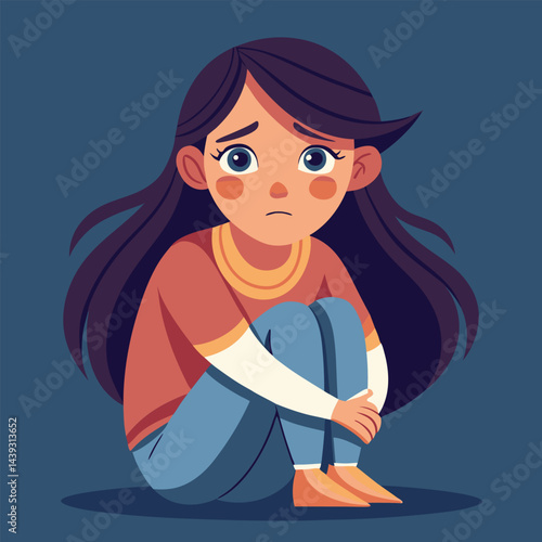 Anxious Girl In Need for a Helping Hand Vector Concept Illustration. Young teenage being vulnerable wanting care and comfort 