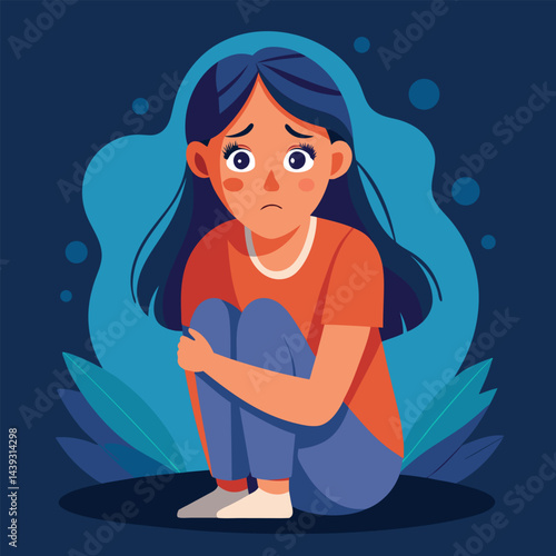 Anxious Girl In Need for a Helping Hand Vector Concept Illustration. Young teenage being vulnerable wanting care and comfort 