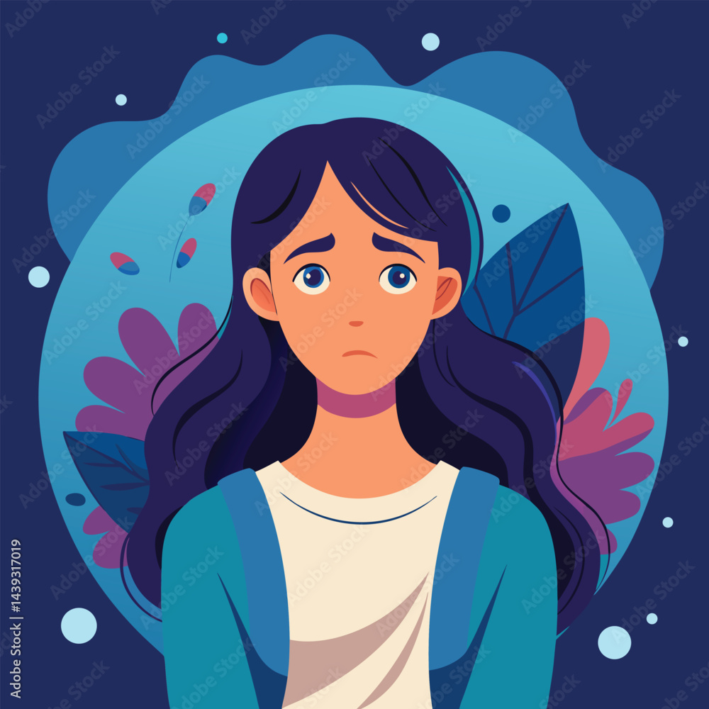 Anxious Girl In Need for a Helping Hand Vector Concept Illustration. Young teenage being vulnerable wanting care and comfort Anxious Girl In Need for a Helping Hand Vector Concept Illustration. Young teenage being vulnerable wanting care and comfort