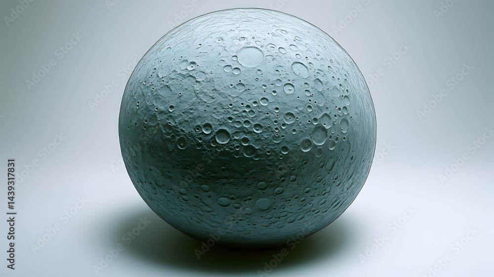 A sphere with detailed craters lit with bright soft light on light grey background showing details A sphere with detailed craters lit with bright soft light on light grey background showing details