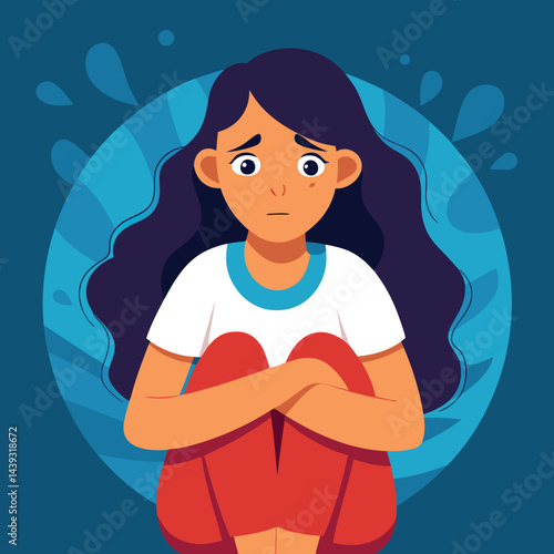 Anxious Girl In Need for a Helping Hand Vector Concept Illustration. Young teenage being vulnerable wanting care and comfort 