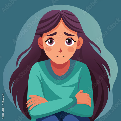 Anxious Girl In Need for a Helping Hand Vector Concept Illustration. Young teenage being vulnerable wanting care and comfort 