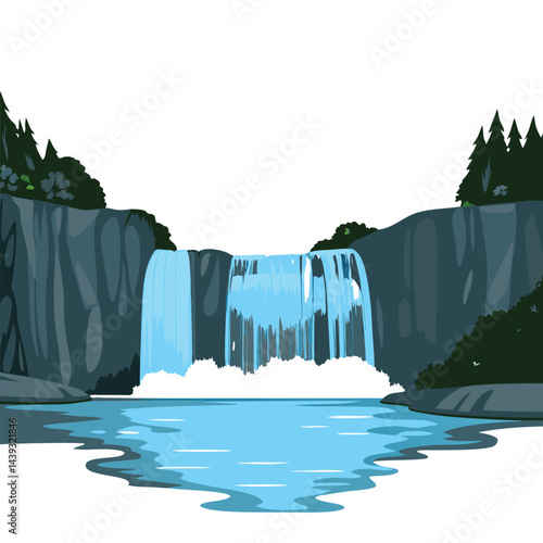 Winter landscape with trees and mountains, icy glacier, and snow-covered nature in the Antarctic