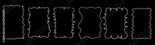 Line curve frame with texture crayon chalk. Scribble hand drawn set frame colorful on black background. Curve crayon chalk set, Vector illustration
