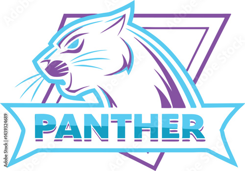 Stylized Panther Logo in Neon Blue and Purple with Fierce Glowing Eyes and Bold Geometric Design for Sports Team Mascot