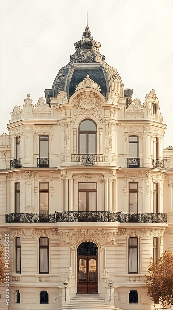 Obraz premium Ornate architecture featuring balconies windows and a dome on top of the historic building facade