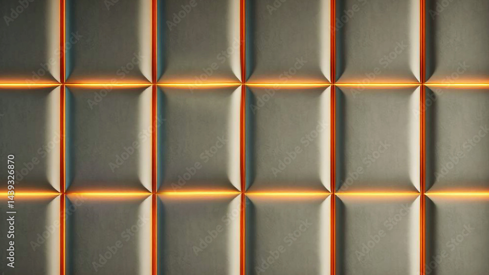 Naklejka premium Orange and Grey Grid Pattern with Illuminated Lines Textured Surface Design,Background