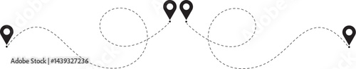 Route icon between two points with dotted path and location pin. Location pointer continuous one line drawing. GPS navigation line route mark.