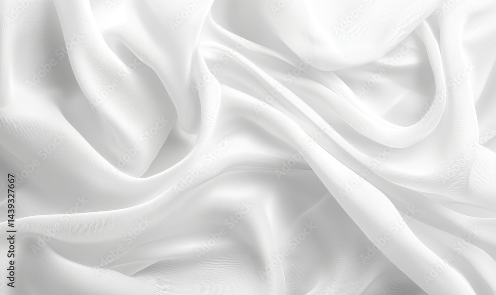 Soft white silk fabric draped elegantly with gentle folds and textures Soft white silk fabric draped elegantly with gentle folds and textures