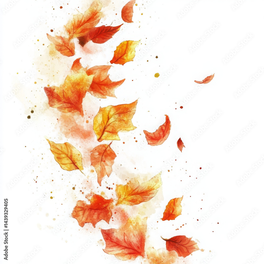 Obraz premium Falling autumn leaves in vibrant orange and yellow hues create serene and artistic scene