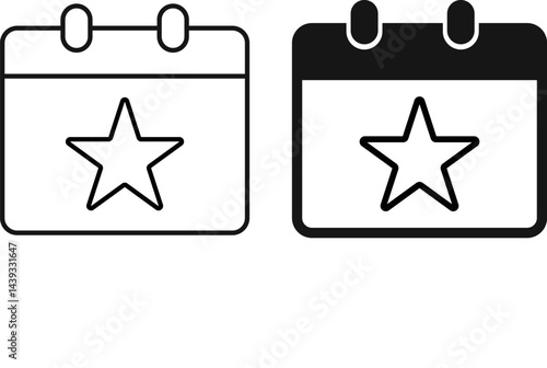 calender event icon. Work schedule symbol. Calendar with star icons