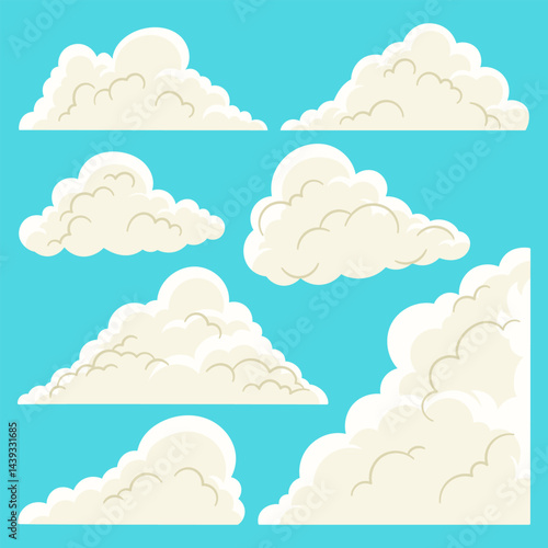 Flat Style Cloud Set in Cream Color on Blue Background