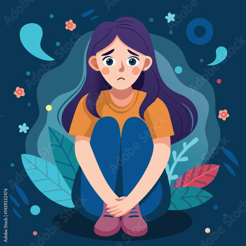 Anxious Girl In Need for a Helping Hand Vector Concept Illustration. Young teenage being vulnerable wanting care and comfort 