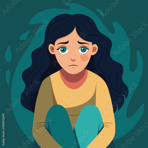 Anxious Girl In Need for a Helping Hand Vector Concept Illustration. Young teenage being vulnerable wanting care and comfort 