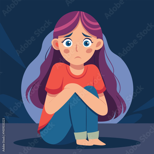 Anxious Girl In Need for a Helping Hand Vector Concept Illustration. Young teenage being vulnerable wanting care and comfort 
