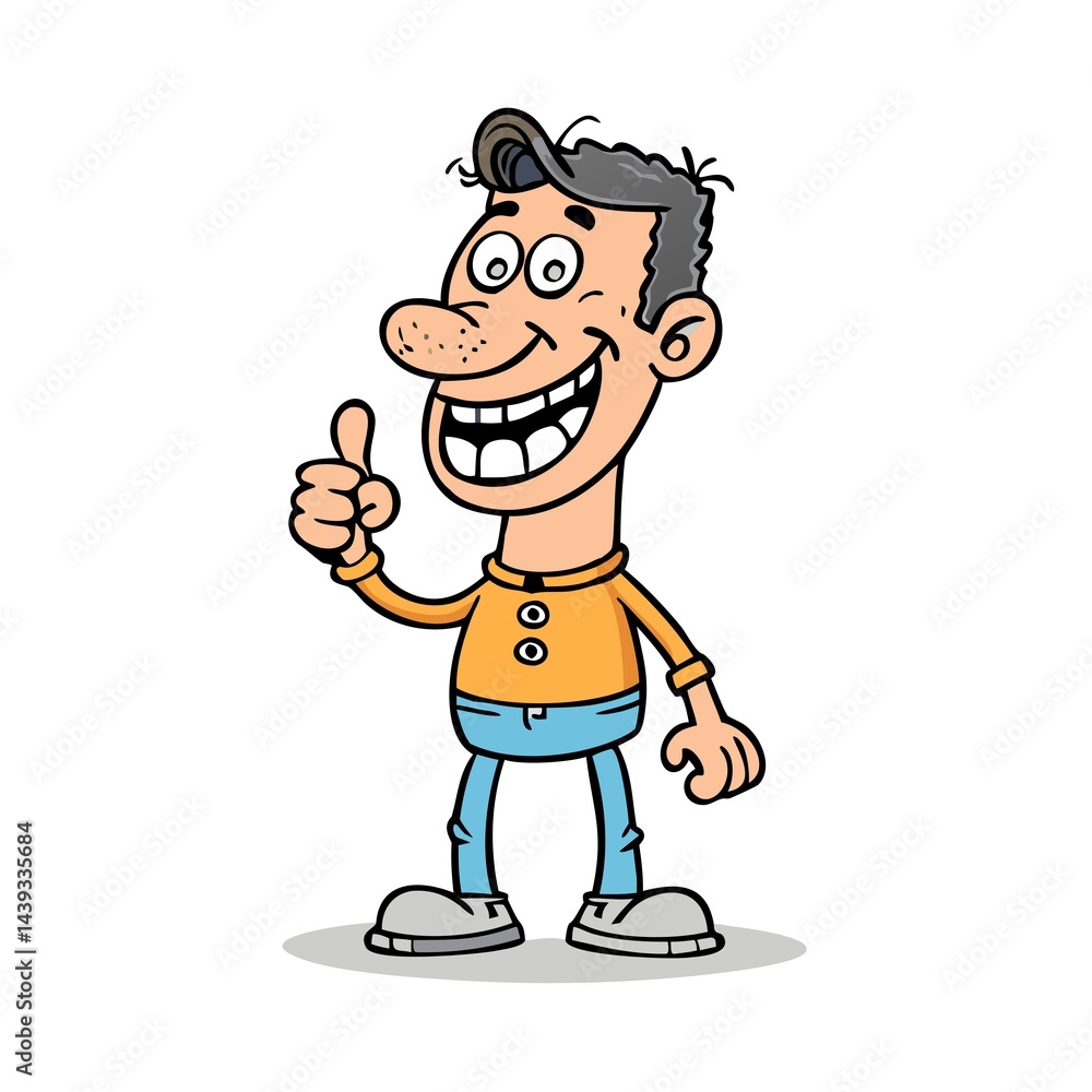 Fototapeta premium Cartoon Man Giving Thumbs Up – Funny Happy Character Illustration