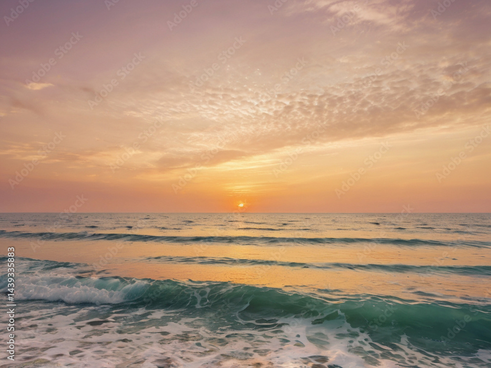 Obraz premium Minimalist Summer Sunset Over Ocean Waves 