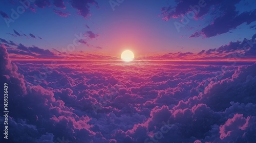 Stunning sunset over a sea of clouds, vibrant colors illuminating the sky.