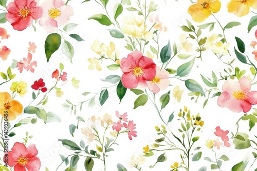 Whimsical watercolor floral patterns ideal for event invitations, birthday celebrations, and romantic occasions infused with vibrant garden greenery and charming wildflowers