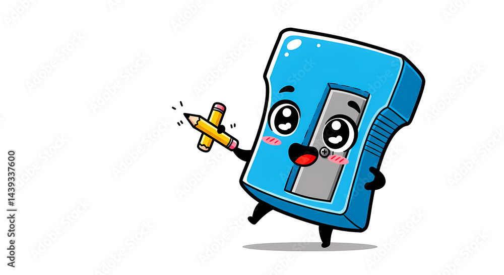 manga comic style, an adorable pencil sharpener character, small and compact, big eyes
