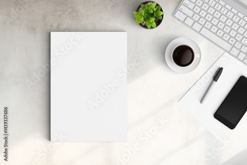 Obraz na płótnie Modern workspace with copy space on white color background. Top view with copy space. Flat lay style. Minimal blank mockup. w salonie