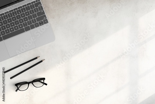 Modern workspace with  copy space on white color background. Top view with copy space. Flat lay style. Minimal blank  mockup.