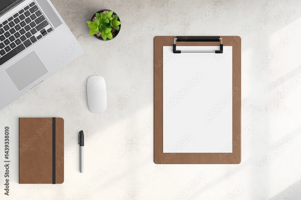 Modern workspace with copy space on white color background. Top view with copy space. Flat lay style. Minimal blank mockup.