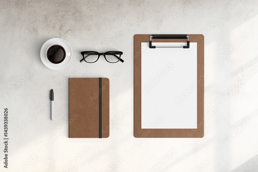 Modern workspace with copy space on white color background. Top view with copy space. Flat lay style. Minimal blank mockup.